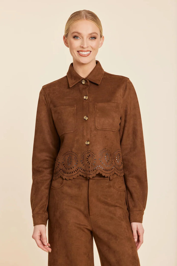 Faux Suede Jacket in Brown
