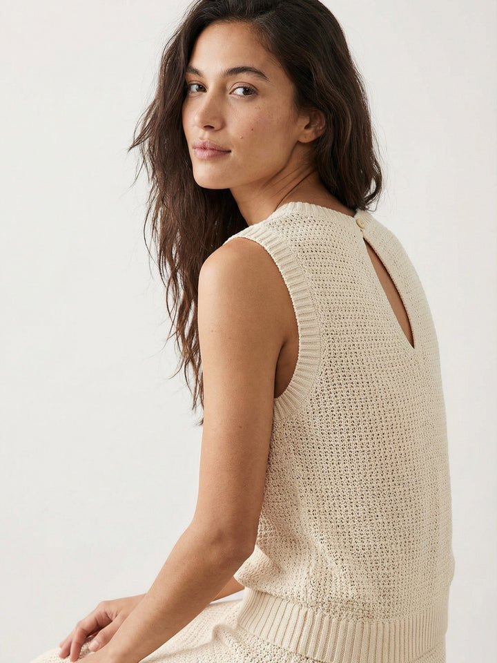 Kimmy Keyhole Sweater Tank in Cream