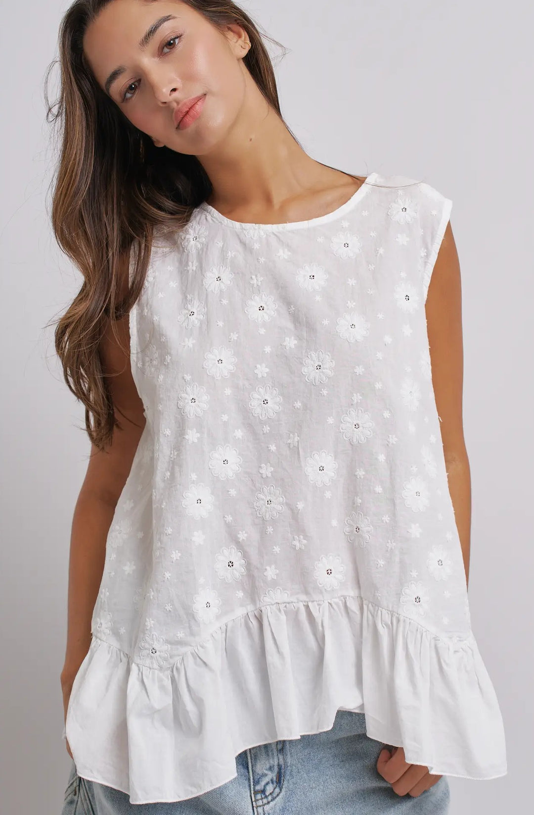 Long Line Ruffle Hem Sleeveless Top