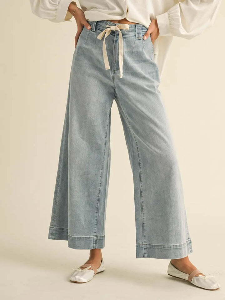 Tie Front Washed Denim Pants