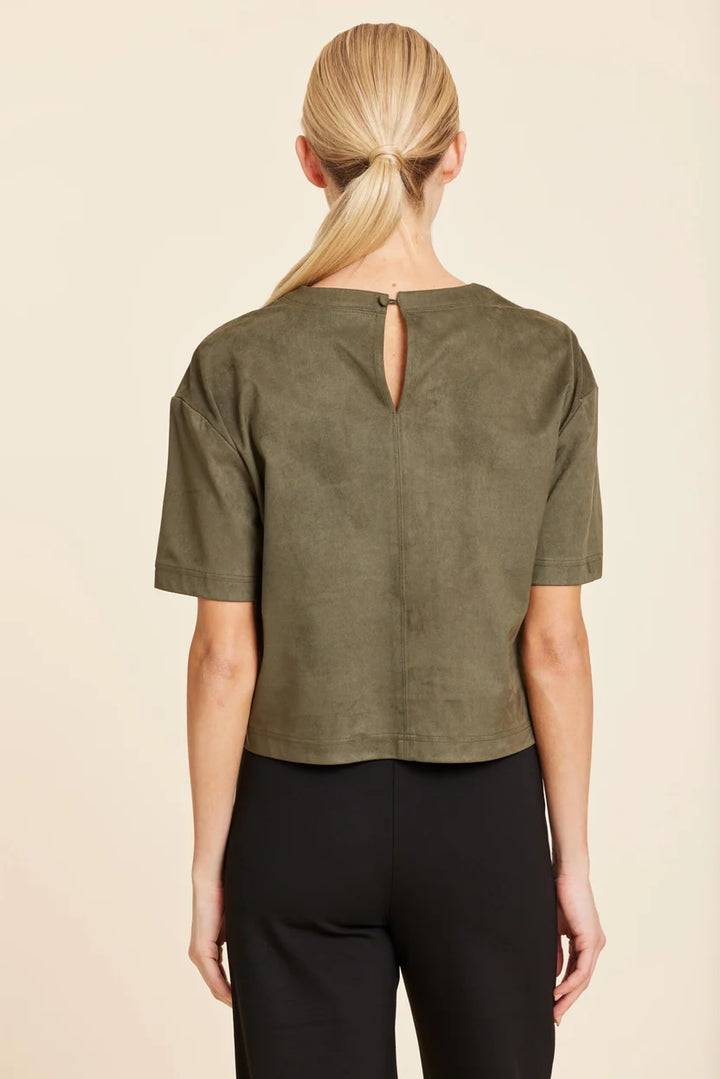 Faux Suede Cropped Tee in Olive