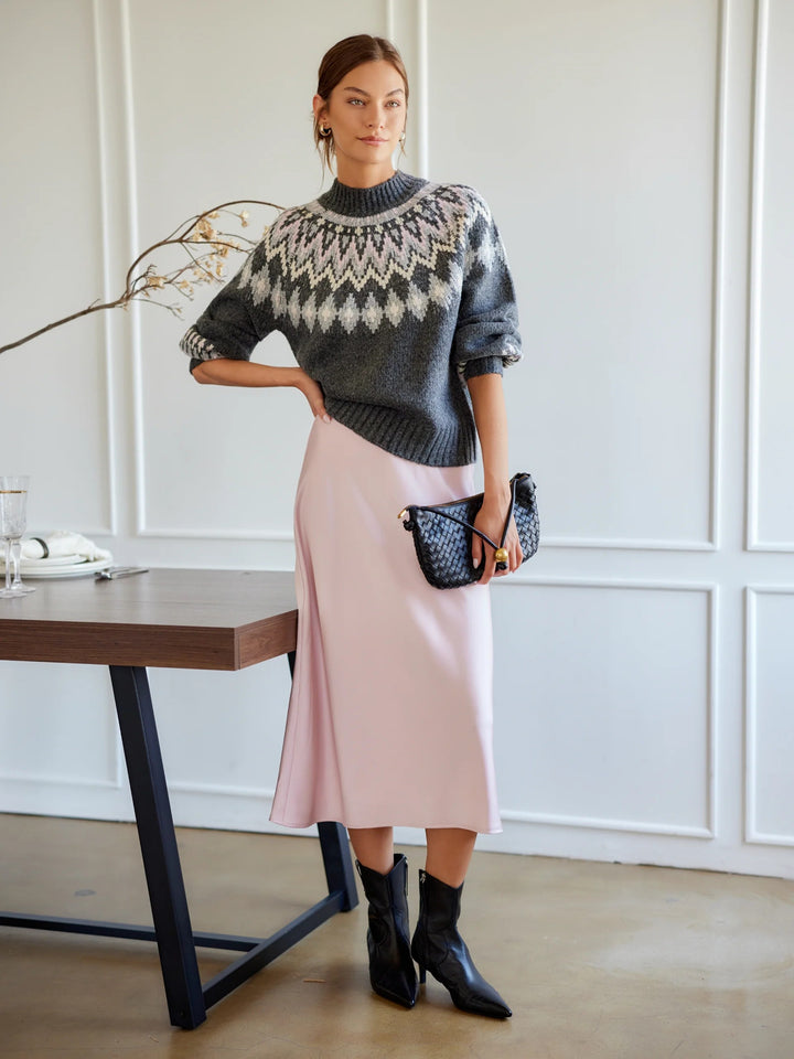 Eva Bias Ankle Skirt in Pink