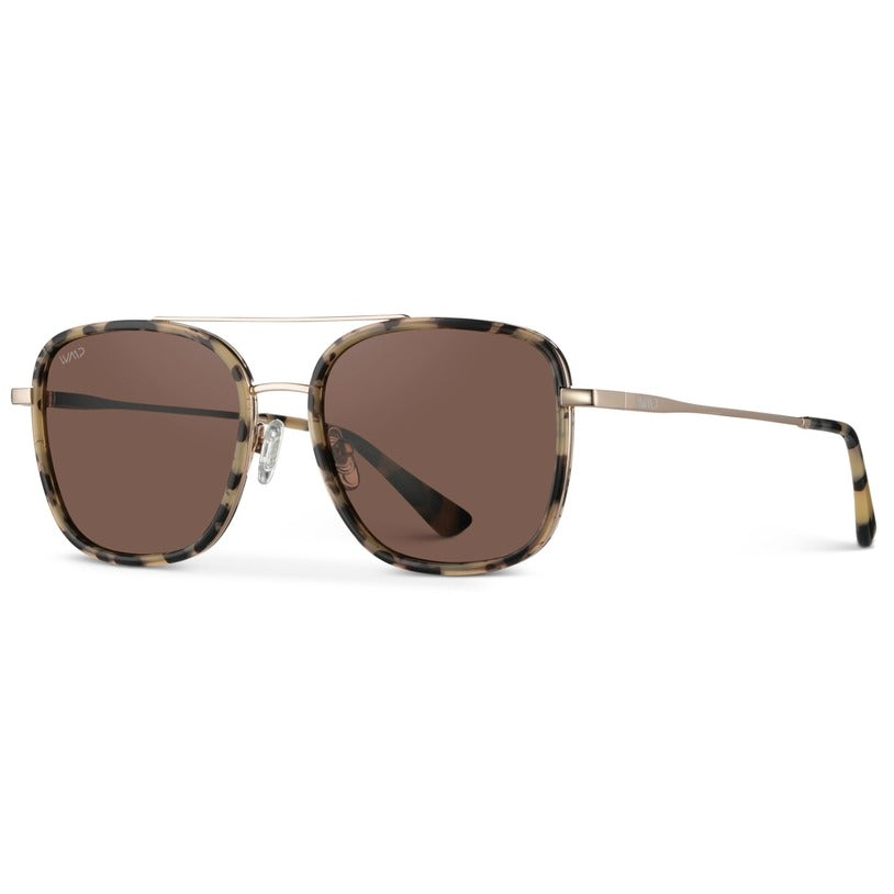 Gia-Square Metal Frame Sunglasses Beige Tortoise/Brown Lens