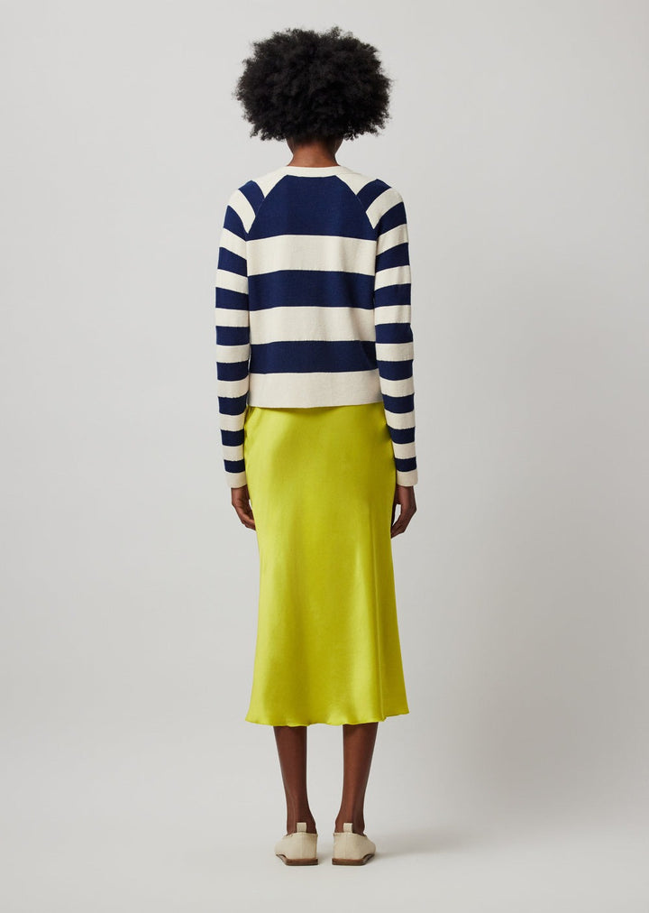 Silk Slit Midi Skirt in Chartreuse