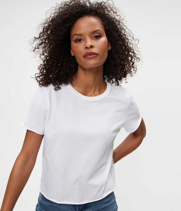 Jackie Raw Edge Crew Neck Tee in White