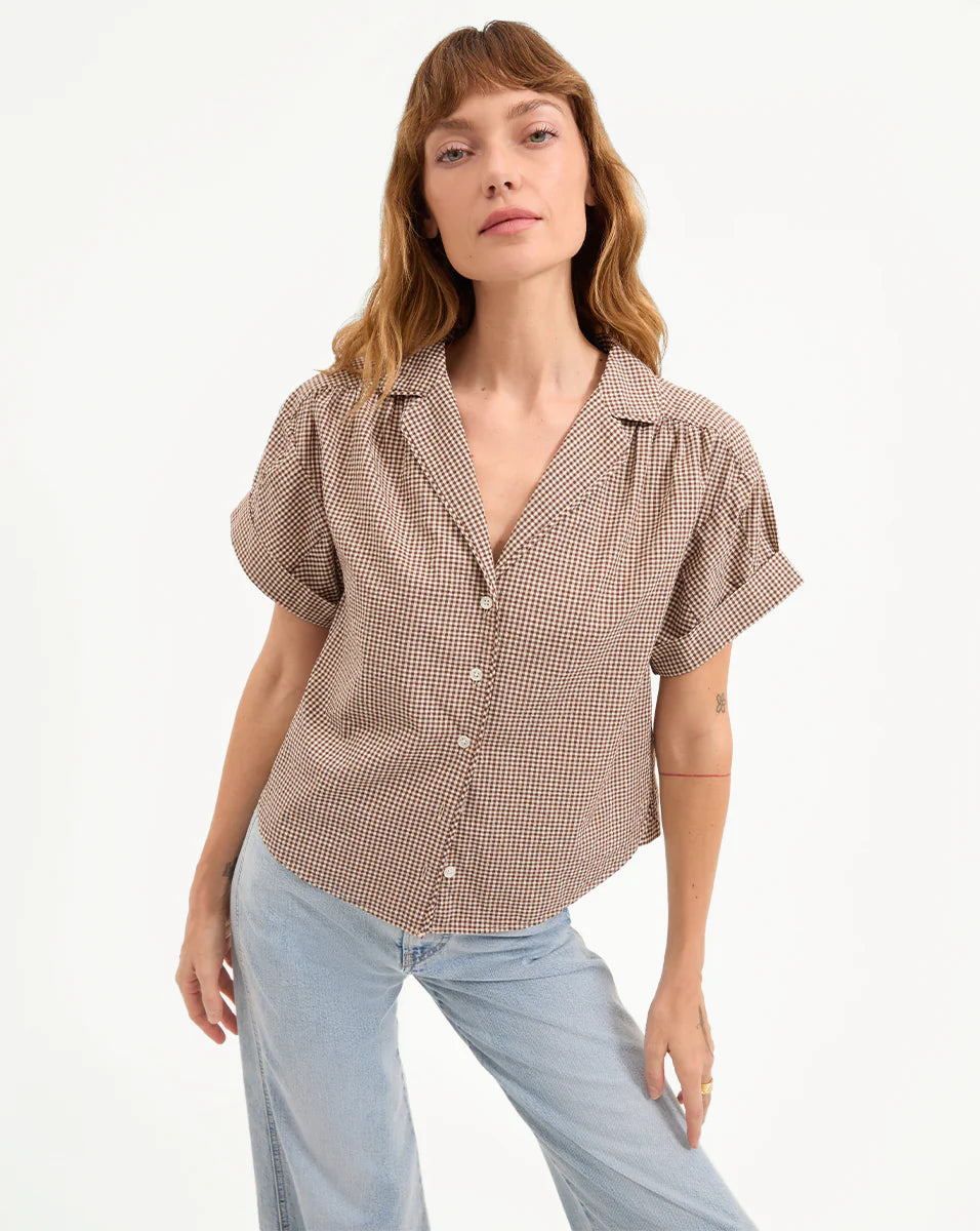 Ilene Gingham Button Down Top