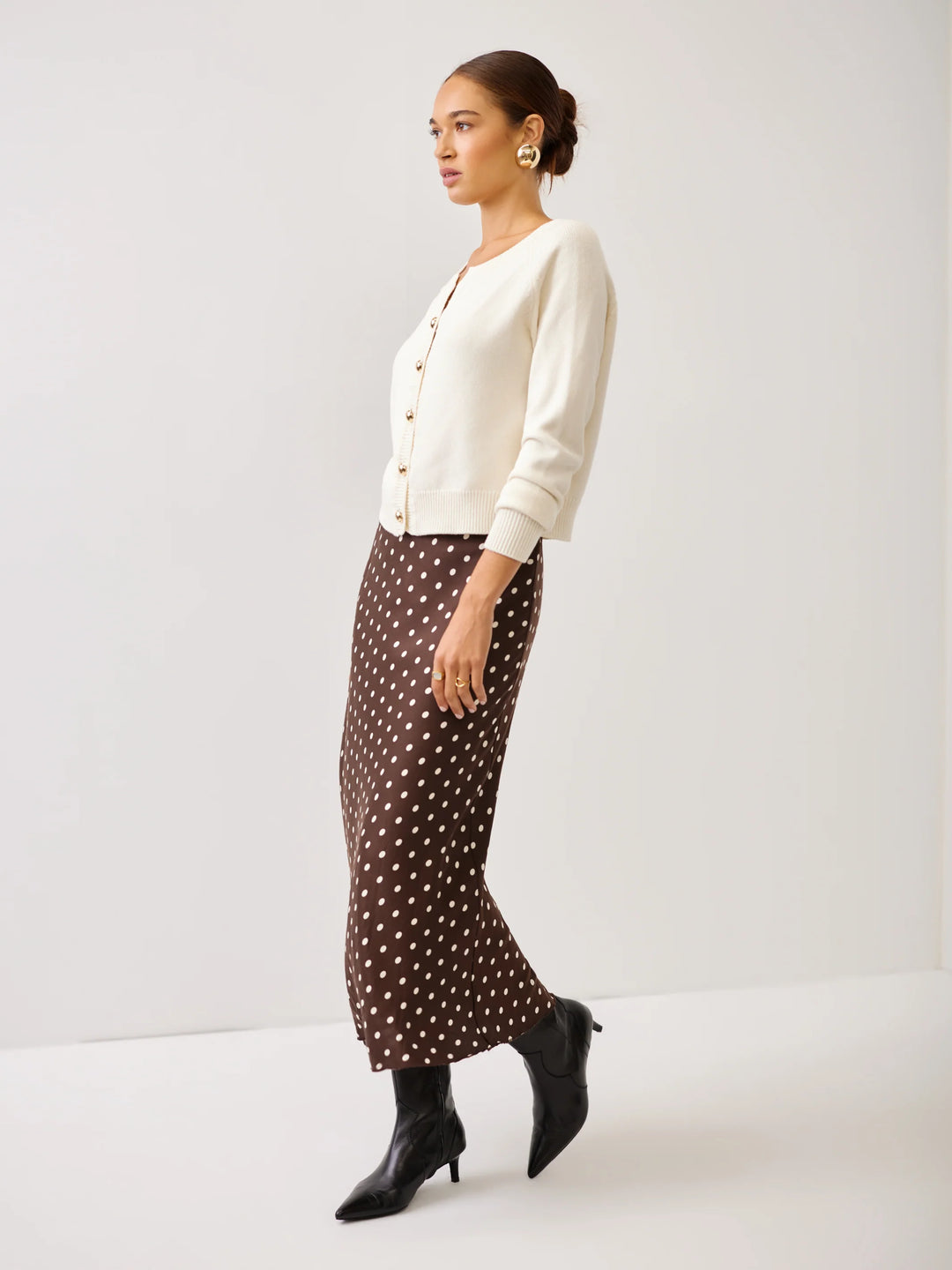 Mia Bias Midi Skirt in Brown/Cream