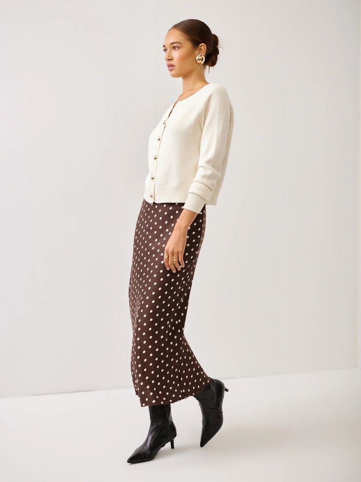 Mia Bias Midi Skirt in Brown/Cream