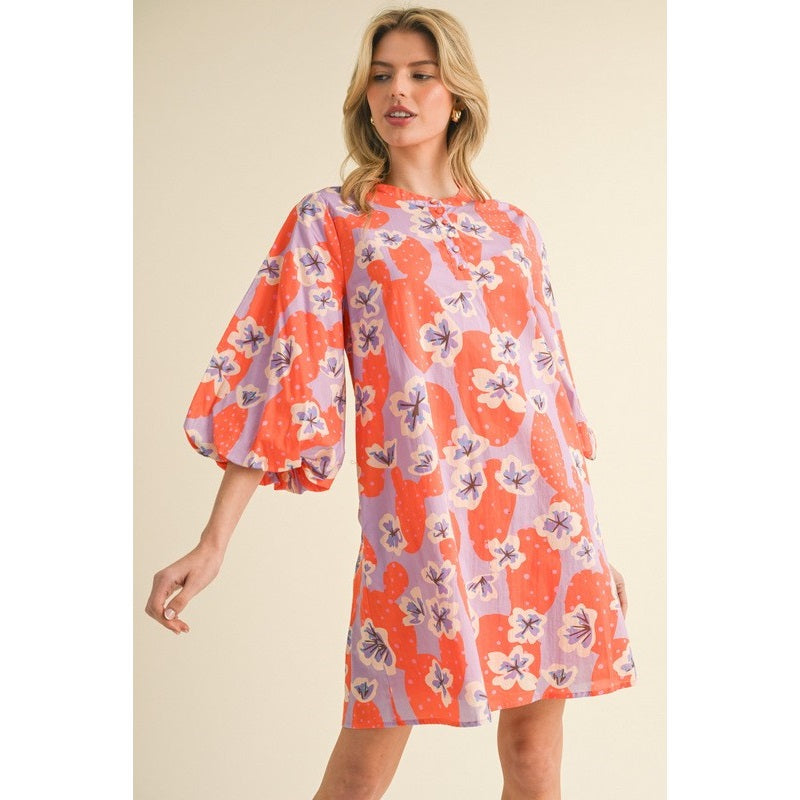 Flower Mixed Print Dress in Orange