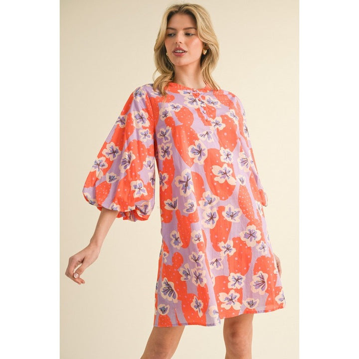 Flower Mixed Print Dress in Orange