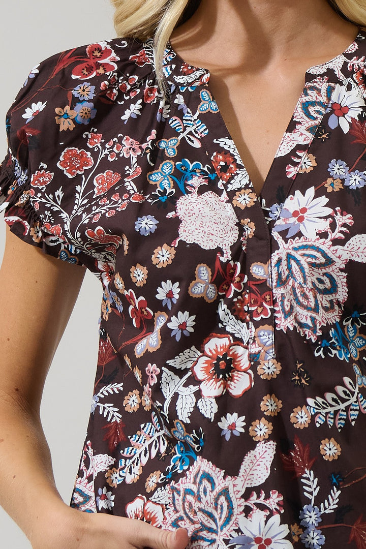 Journee  Top in Brown Floral
