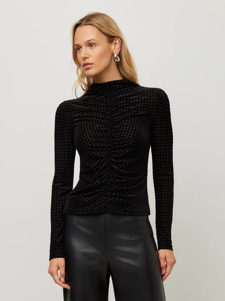 Velvet Burnout Ruched Selena Top in Black