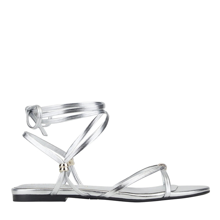 Este Ankle Wrap Leather Sandal in Silver