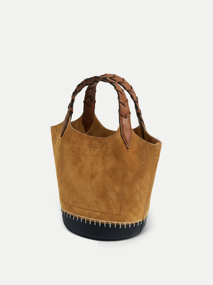 Tan Suede Anchor Bag w/ Whipstitch Top-Handle