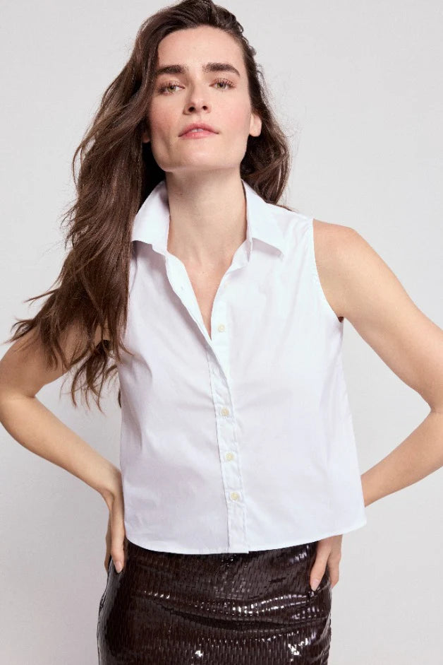 The Boxy Cropped Sleeveless Shirt in White