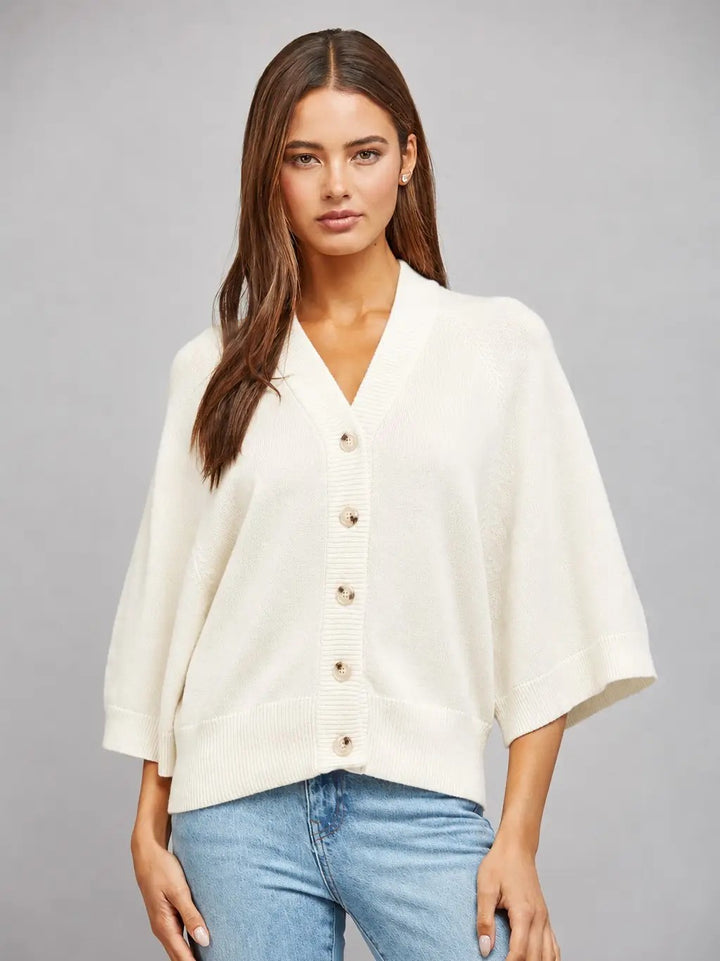 Goldie V-neck 3/4 Cardigan in Cream
