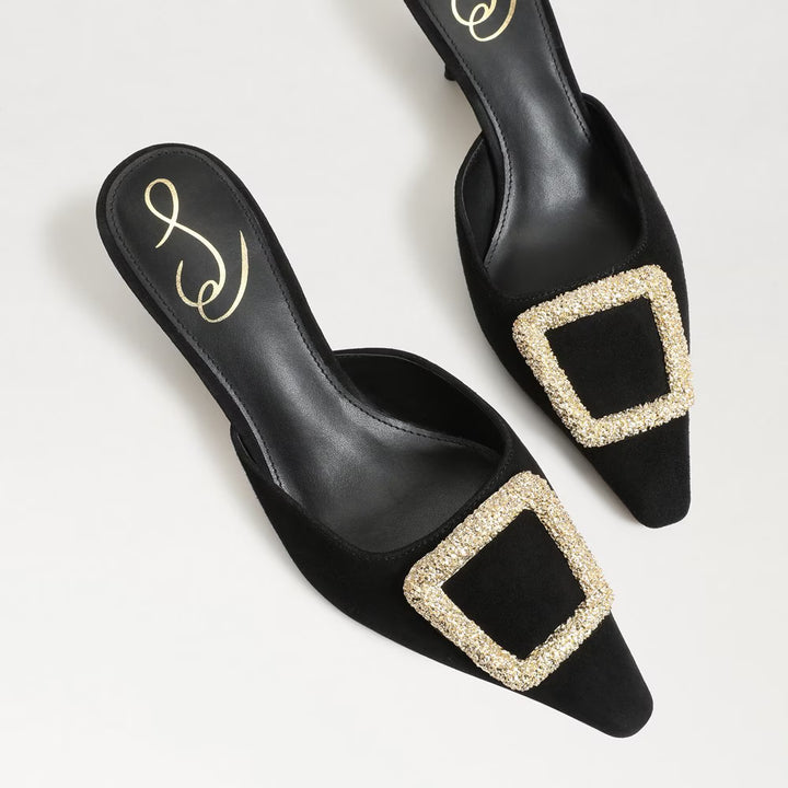 Brit Kitten Heel Mule in Black Suede
