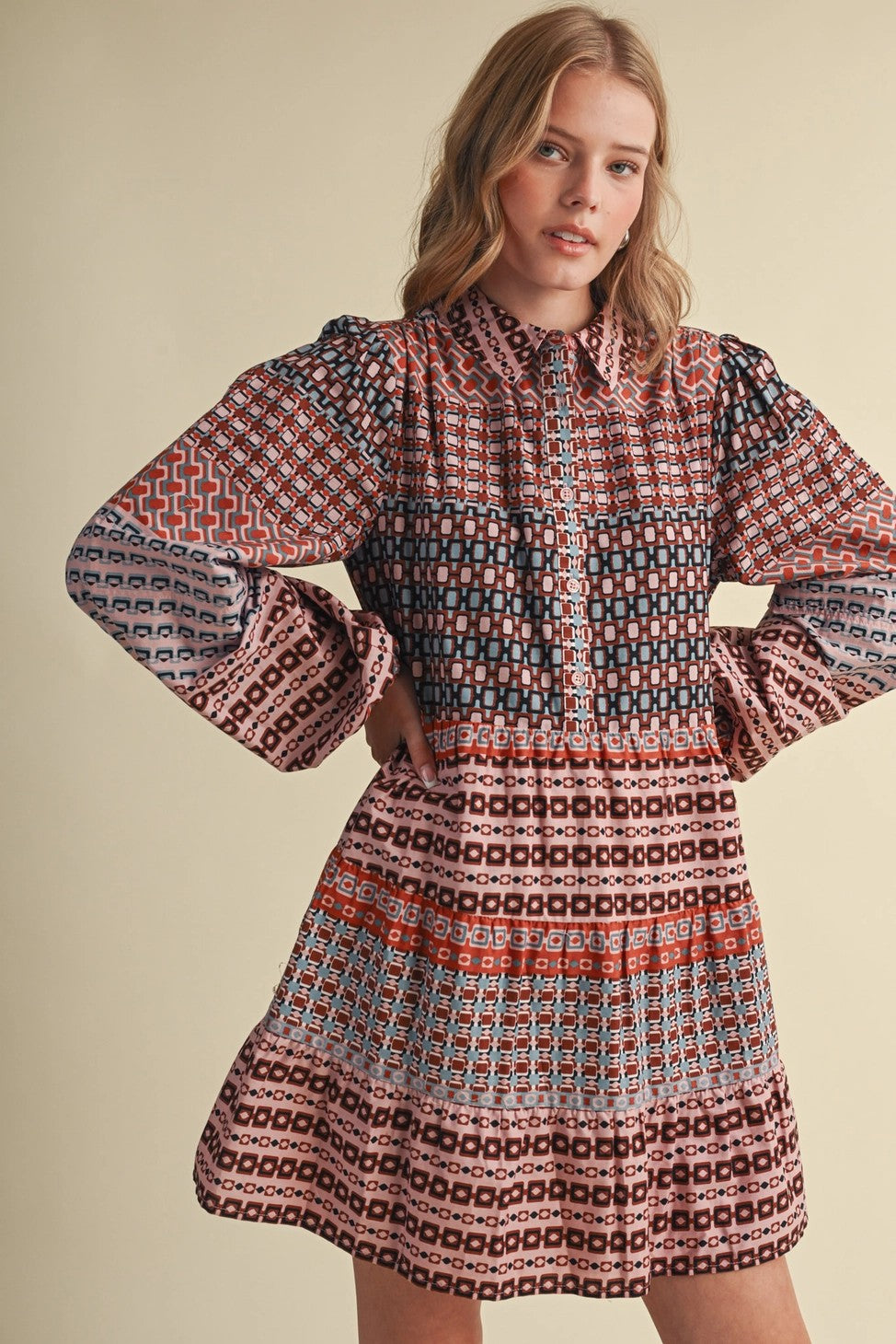 Border Print Button Down Mini