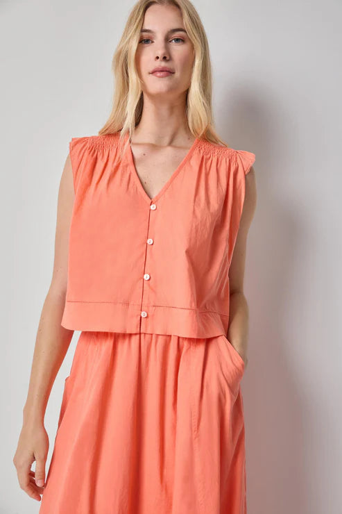 Smocked Shoulder V-Neck in Nectar