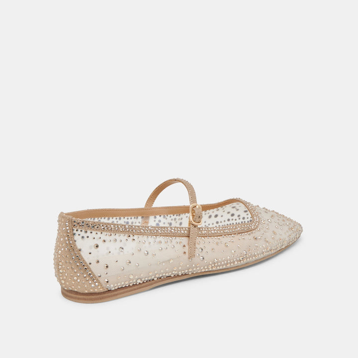 Reyes Crystal Ballet Flats in Gold Mesh