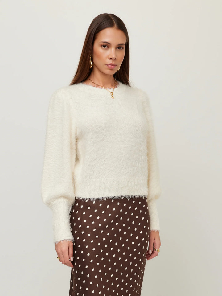 Lia Shirred Sleeve Sweater in Cream