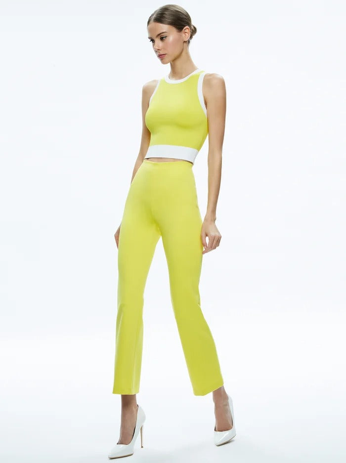 MID RISE BACK-ZIP BOOTCUT ANKLE PANT in YELLOW