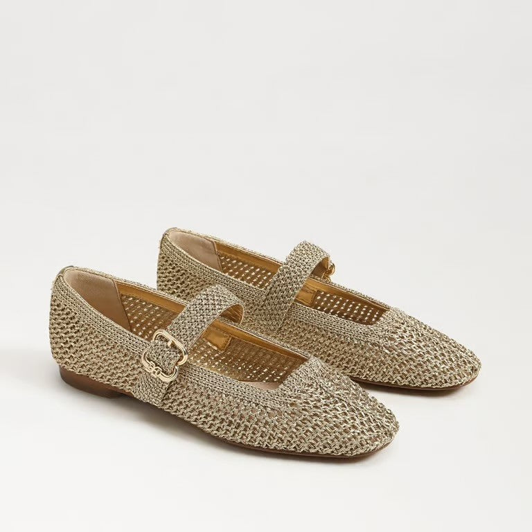 Michaela Knit Mary Jane Flat in Gold