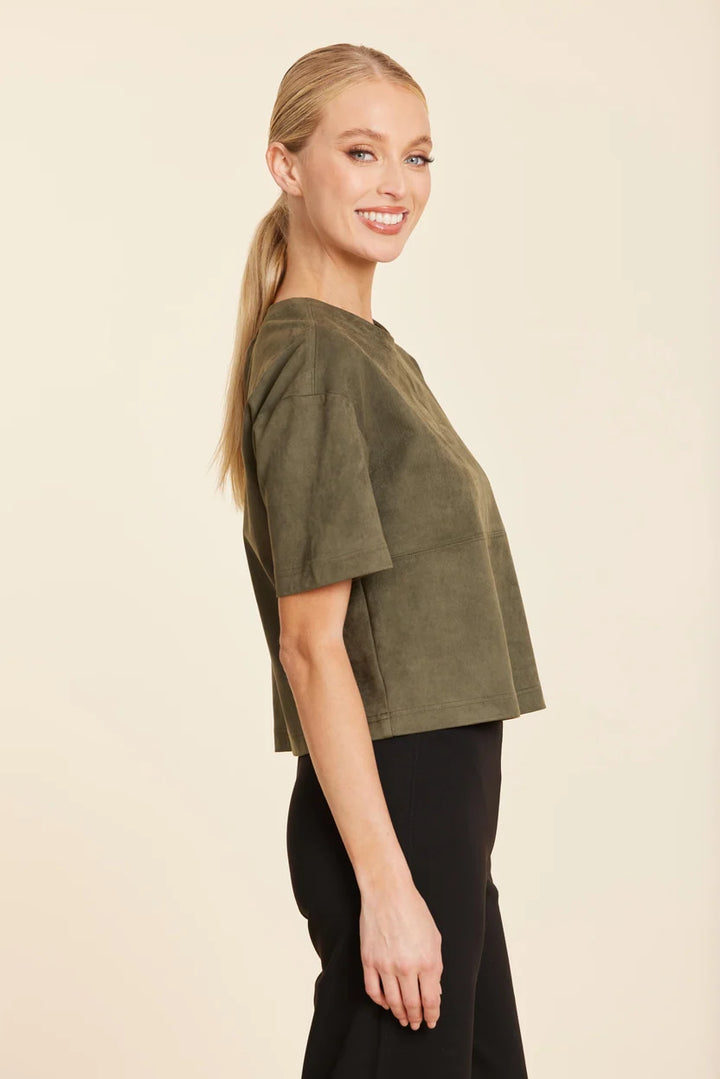 Faux Suede Cropped Tee in Olive