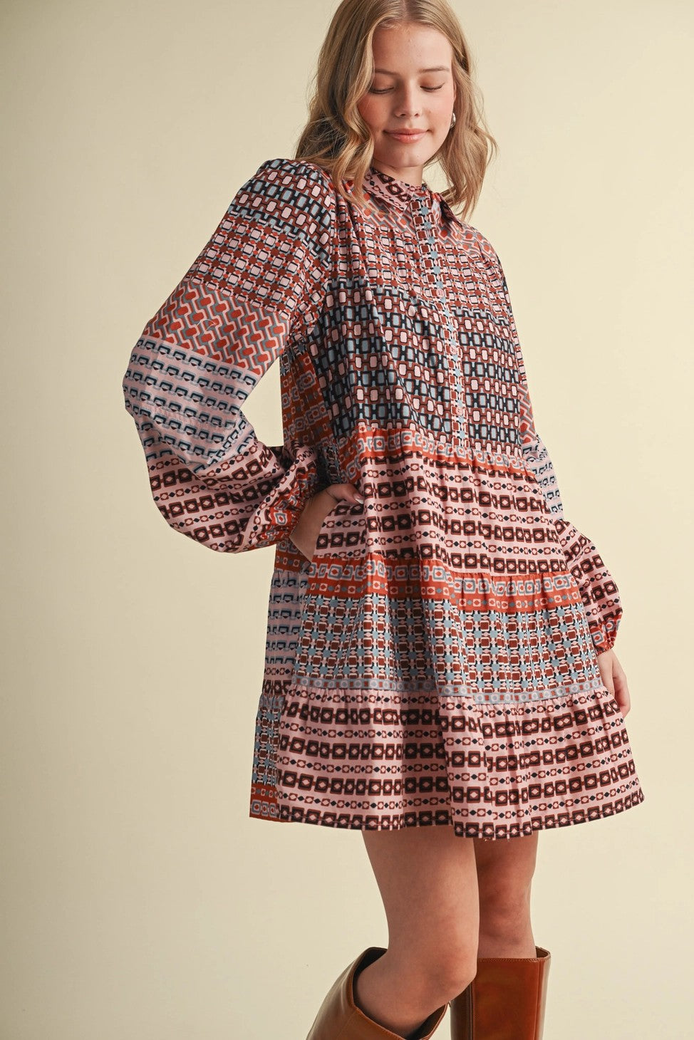 Border Print Button Down Mini