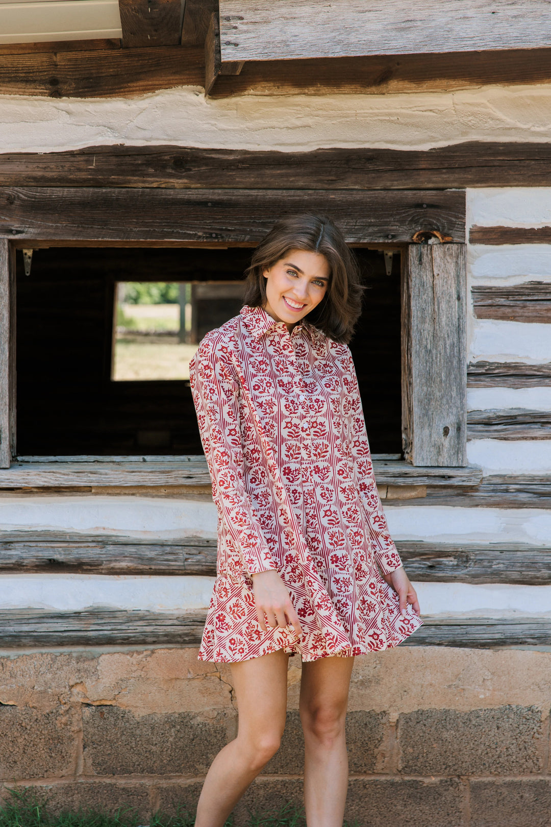 Polly Dress in Brick Bloom