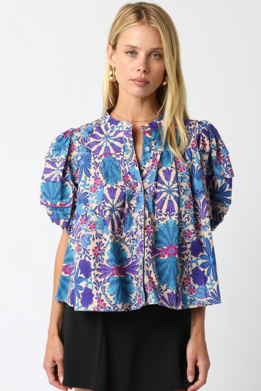 Parker Floral Shirt in Cream Purple