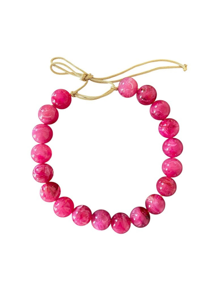 Chunky Beaded Necklace - Fuchsia Marble