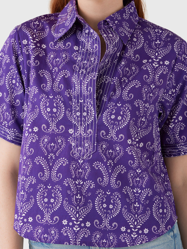 Purple Bandana Split Neck Top