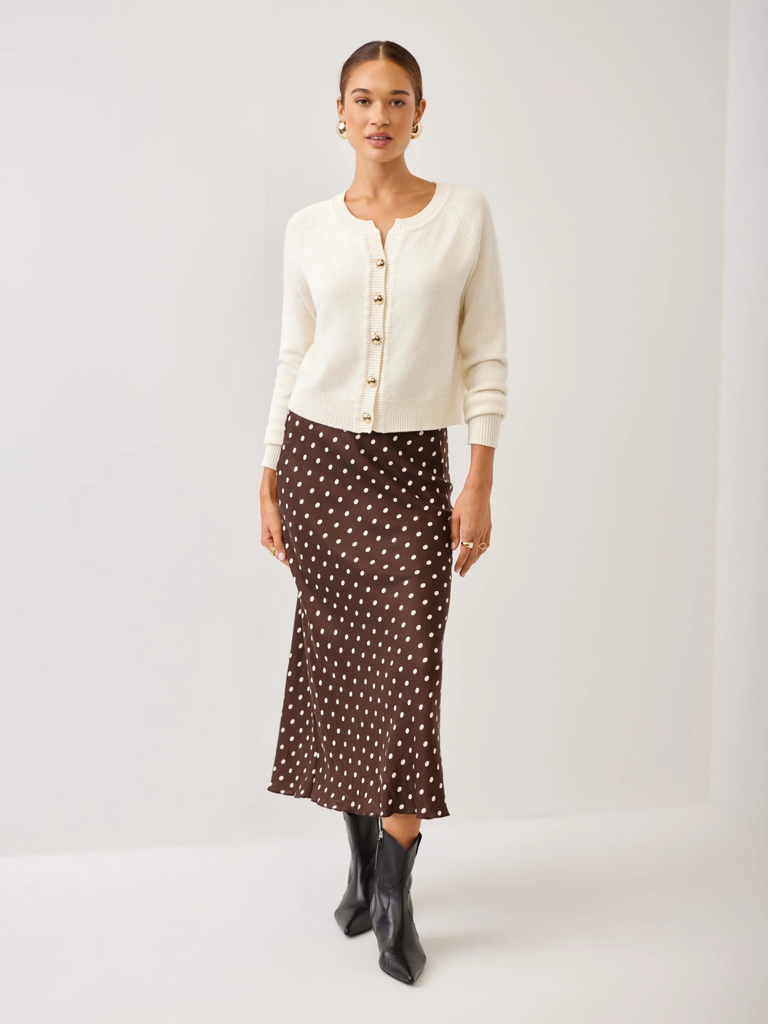 Mia Bias Midi Skirt in Brown/Cream