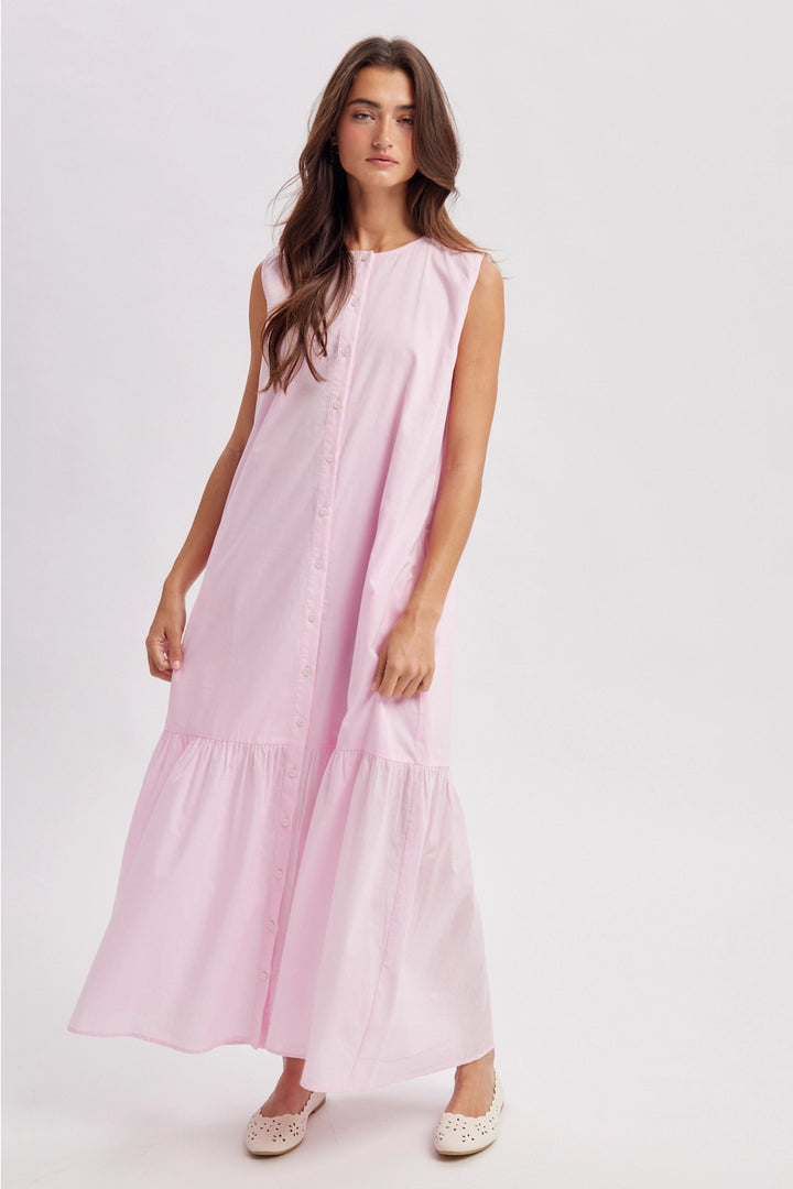 Cotton Button-Up Midi Dress in Ballet