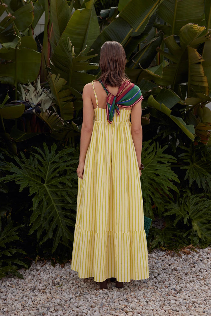 Beaded Strap Striped Maxi Dress