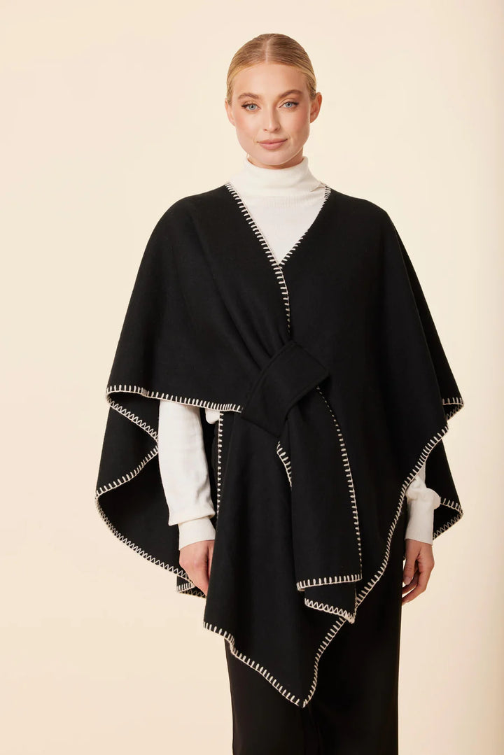 Whip Stitch Wrap in black/cream