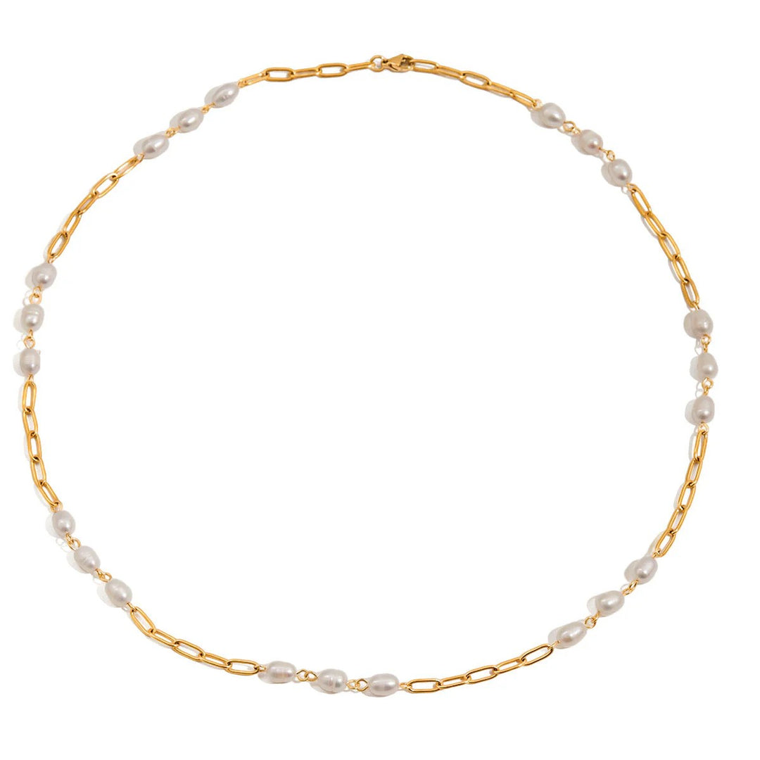 Fresh Water Pearl Trio Paperclip Necklace Water Resistant