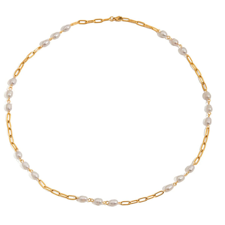 Fresh Water Pearl Trio Paperclip Necklace Water Resistant