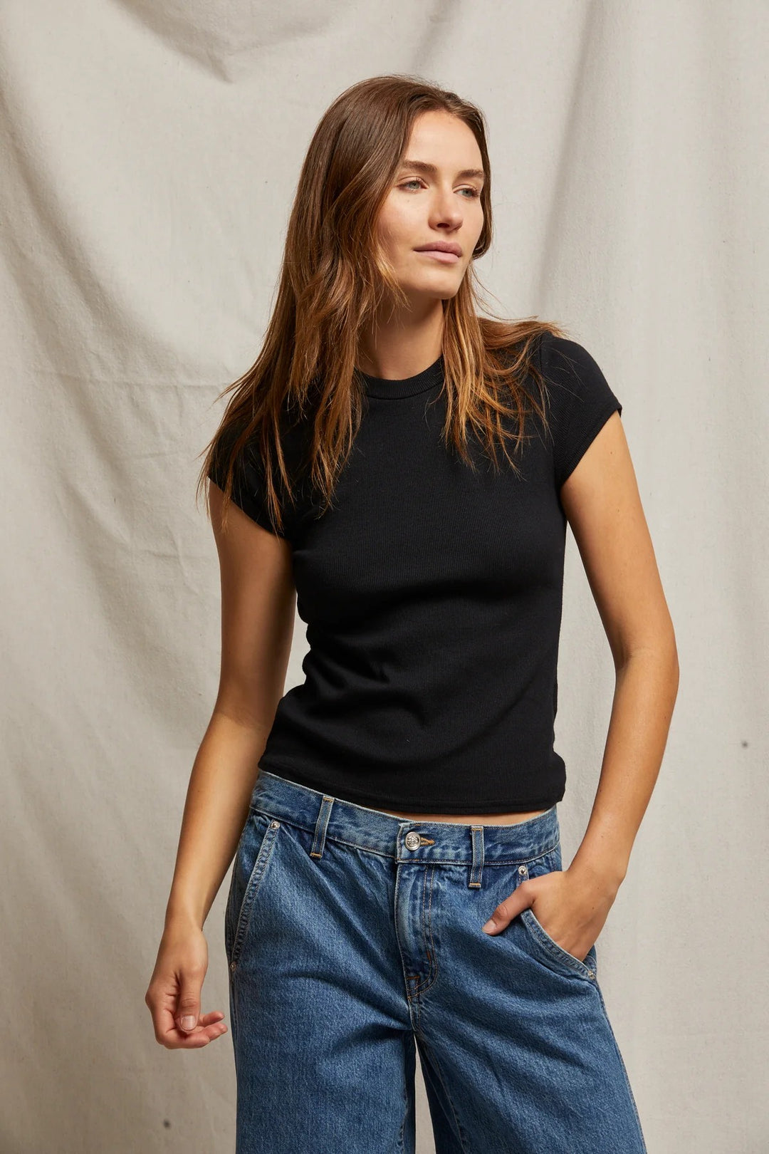 Jude Ribbed Baby Tee in Black