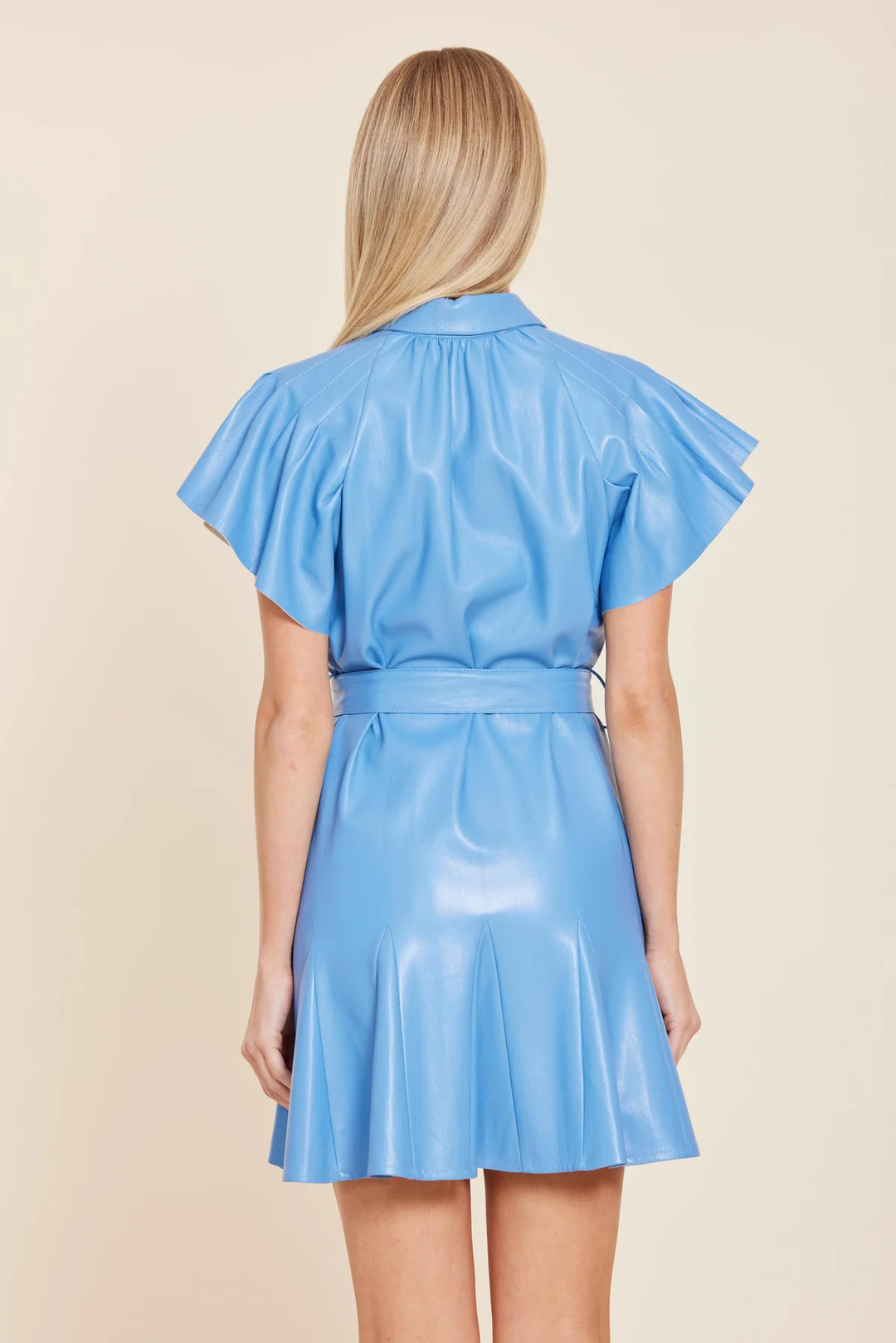 Faux Leather Pleated Dress in Blue