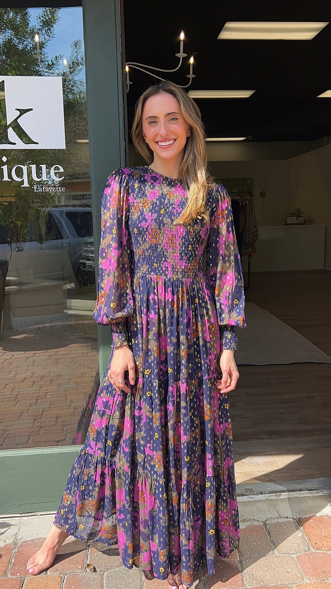Smocked Top Maxi in Suzani Navy – NK Boutique Lafayette Smocked Top Maxi in Suzani Navy – NK Boutique Lafayette