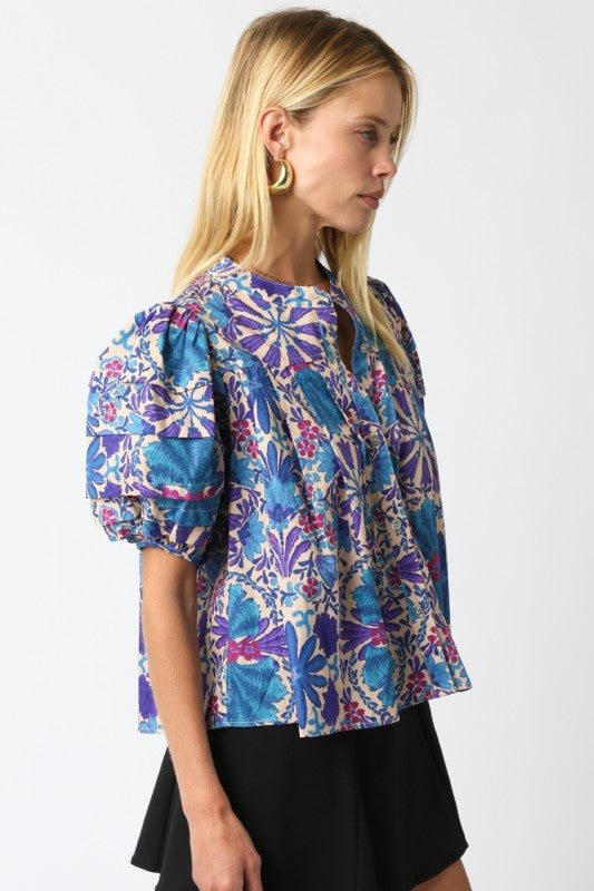 Parker Floral Shirt in Cream Purple