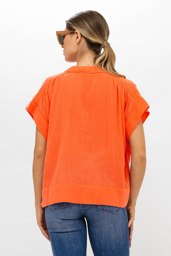 Rolled Sleeve Top in Orange