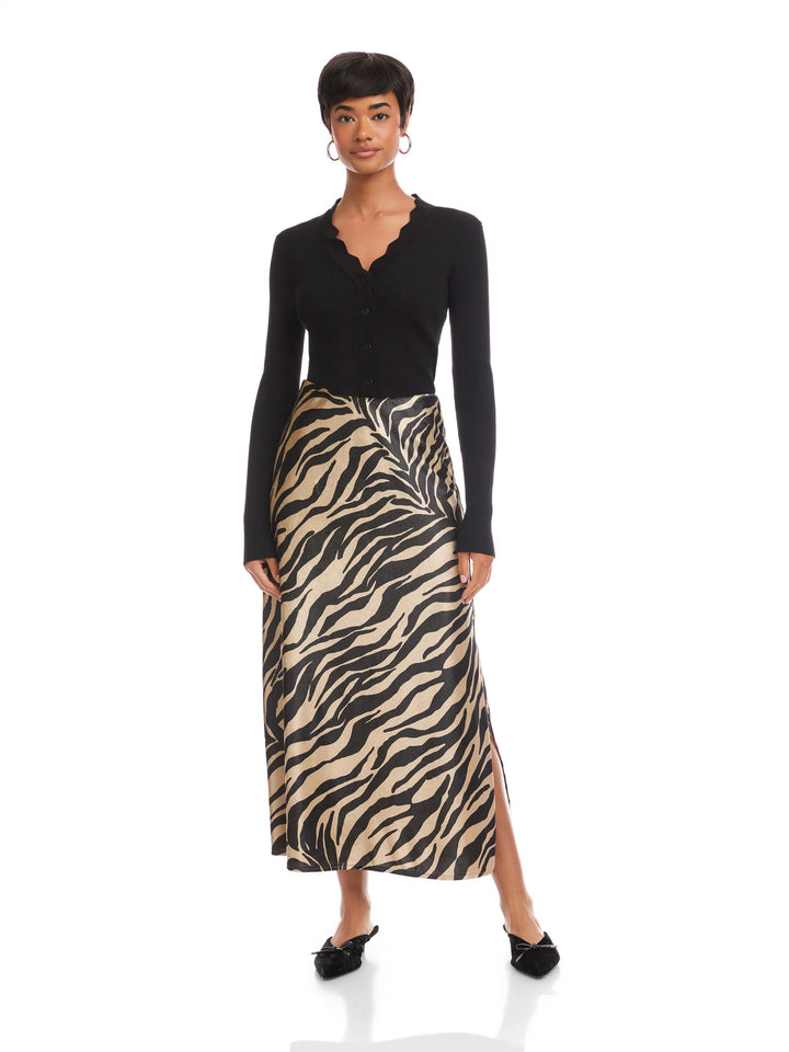 Evy Side-Slit Velvet Bias Skirt in Zebra