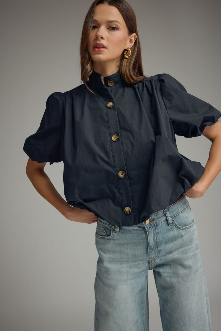 Bubble Hem Top in Black