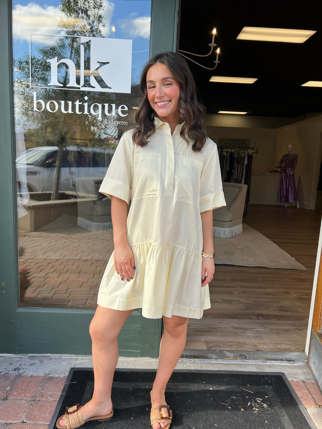 Cris S/S Shirt Dress in Buttercream Stripe