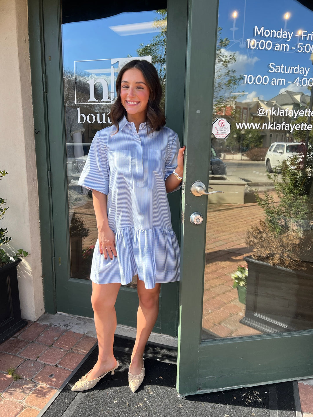 Cris S/S Shirt Dress in Blue Hydrangea Stripe