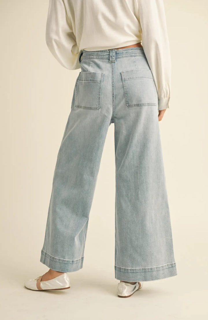 Tie Front Washed Denim Pants