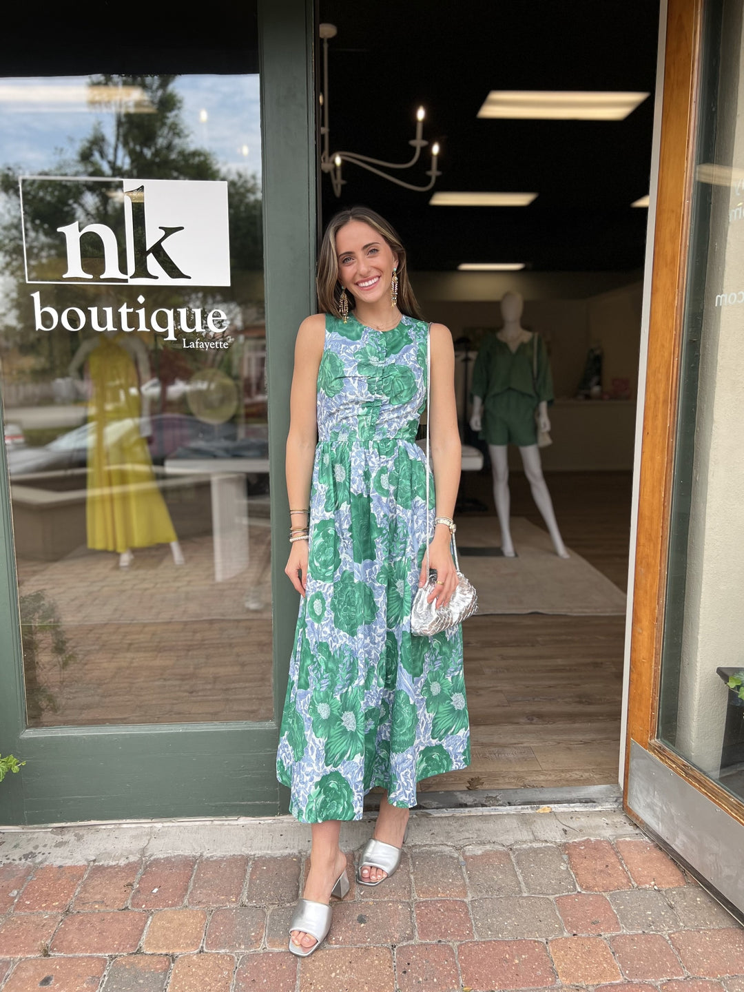 Sleeveless Dress in Floral Green